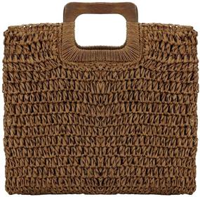 img 4 attached to 👜 Women's Straw Tote Bag - Handbags for Beach, Fashionable Large Rectangle Top Handle Shopper Bag with Exquisite Woven Design