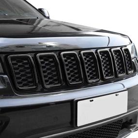 img 1 attached to 🔥 JeCar Front Grill Rings Grille Inserts Cover Trim Kit for 2017-2020 Jeep Grand Cherokee, Black (7 Pieces)