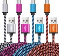 набор из 4 кабелей micro usb на usb a, зарядные устройства для android на 6 футов | быстрая зарядка микрофона droid, плетеный силовой кабель для samsung galaxy j7 j3 j8 s7 s6 s5 s4, ps4 xbox, kindle fire 7 8 10 | кабели для зарядки android логотип