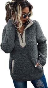 img 4 attached to Stay Cozy and Stylish with AQOTHES Women's Casual Zipper Sherpa Fleece Pullover Sweatshirt