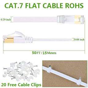 img 1 attached to White Cat 7 Ethernet Cable, 50ft High-Speed Long Flat LAN Wire with Slim Shielding, RJ45 Connectors, Included Clips – Faster Than Cat6 Cat5e for Gaming, Modem, Router, PS4, and Internet