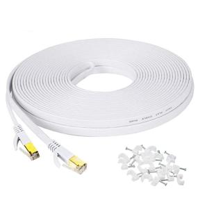 img 4 attached to White Cat 7 Ethernet Cable, 50ft High-Speed Long Flat LAN Wire with Slim Shielding, RJ45 Connectors, Included Clips – Faster Than Cat6 Cat5e for Gaming, Modem, Router, PS4, and Internet