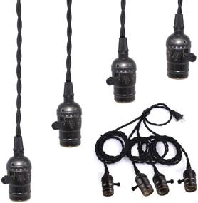 img 4 attached to 💡 Vintage Pendant Light Cord Kit with Switches - 4 E26/E27 Industrial Lamp Sockets for Kitchens, Dining Rooms, Bars, Restaurants (Black)