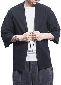 img 1 attached to 👘 Cotton Kimono Cardigan Jackets for Men - Perdontoo Men's Clothing