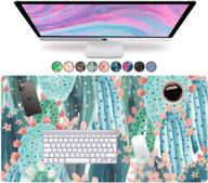 🌵 fashionable french koko large mouse pad, extended desk mat, keyboard pad, desktop accessories for home school college decor supplies, stylish mousepad for big computer office, must-have essentials for women girls, xl pink and green cute cactus design logo