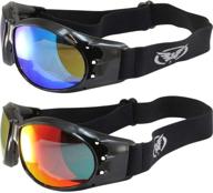 👀 global vision eliminator padded riding goggles - black frames, red mirror lens & blue mirror lens combo logo