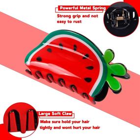 img 3 attached to 🍓 4 шт. Большие зажимы для волос ZIRICHER: Стильные фруктовые дизайны для всех типов волос - аксессуары для женщин, девочек, Рождество, День благодарения - клубничка, арбуз, ананас, грейпфрут