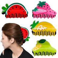 🍓 ziricher 4 pcs big claw clips: stylish fruit designs for all hair types – strawberry, watermelon, pineapple, grapefruit accessories for women, girls, christmas, thanksgiving logo