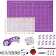 🧵 45mm rotary cutter set quilting kit with 6 replacement blades, a3 cutting mat (18x12"), acrylic ruler, sewing pins, cushion, craft knife set, and craft clips - perfect for sewing and crafting in purple logo