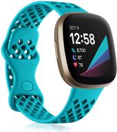 💦 nofeda bands - soft tpu waterproof replacement breathable sport wristbands compatible with fitbit sense and fitbit versa 3 watch for men and women - small size - teal logo