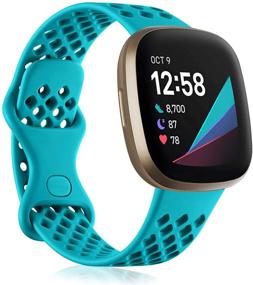 img 4 attached to 💦 NoFeda Bands - Soft TPU Waterproof Replacement Breathable Sport Wristbands Compatible with Fitbit Sense and Fitbit Versa 3 Watch for Men and Women - Small Size - Teal