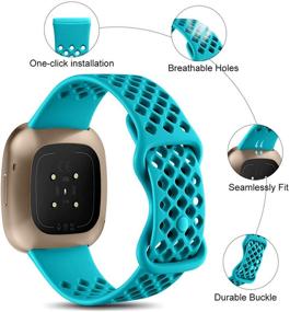 img 3 attached to 💦 NoFeda Bands - Soft TPU Waterproof Replacement Breathable Sport Wristbands Compatible with Fitbit Sense and Fitbit Versa 3 Watch for Men and Women - Small Size - Teal