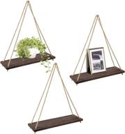 🪢 boho decor swing rope rustic floating shelf set of 3 - mkono wood hanging shelves for wall, wall display shelving home organizer rack for living room bedroom bathroom kitchen in brown logo