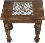 🌸 sophisticated savon wooden side end table with white flower carvings: a timeless piece for elegance logo