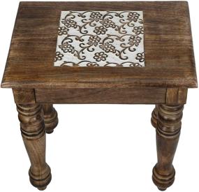 img 4 attached to 🌸 Sophisticated SAVON Wooden Side end Table with White Flower Carvings: A Timeless Piece for Elegance