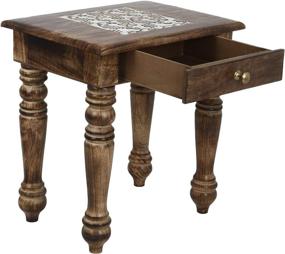 img 1 attached to 🌸 Sophisticated SAVON Wooden Side end Table with White Flower Carvings: A Timeless Piece for Elegance