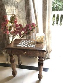 img 3 attached to 🌸 Sophisticated SAVON Wooden Side end Table with White Flower Carvings: A Timeless Piece for Elegance