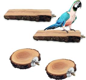 img 4 attached to 🐦 Hamiledyi Wood Bird Perch: Natural Wooden Stand Platform for Parrot Cage - Budgie, Conure, Parakeet, Cockatiel & Lovebird Accessories (4 Pcs)