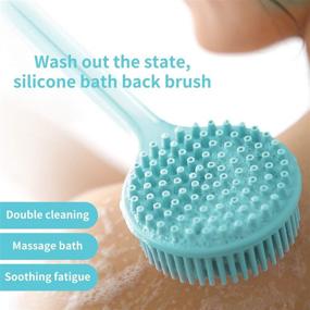 img 1 attached to 🛀 Blue Silicone Bath Body Brush Exfoliator with Long Handle – Soft Bristles Back Brush for Shower, Skin Massager Brush 2 in 1 – Back Scrubber, Hypoallergenic, Eco-Friendly