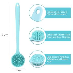 img 3 attached to 🛀 Blue Silicone Bath Body Brush Exfoliator with Long Handle – Soft Bristles Back Brush for Shower, Skin Massager Brush 2 in 1 – Back Scrubber, Hypoallergenic, Eco-Friendly