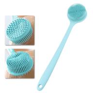 🛀 blue silicone bath body brush exfoliator with long handle – soft bristles back brush for shower, skin massager brush 2 in 1 – back scrubber, hypoallergenic, eco-friendly logo