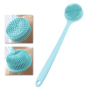 img 4 attached to 🛀 Blue Silicone Bath Body Brush Exfoliator with Long Handle – Soft Bristles Back Brush for Shower, Skin Massager Brush 2 in 1 – Back Scrubber, Hypoallergenic, Eco-Friendly