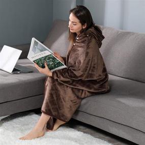 img 3 attached to ☕ Coffee Wearable Blanket Hoodie with Removable Sleeves for Men, Women, and Kids - Microfiber Flannel Thermal TV Blanket, Hand Free Snuggie