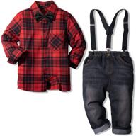 👔 boys 4pcs gentleman clothing set: dress shirt, suspenders, denim pants + bowtie for toddlers logo