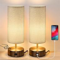 💡 set of 2 zorykn 3-way dimmable touch control table lamps with usb charging port – modern nightstand bedside desk lamps with grey fabric lampshade, ideal for living room, bedroom, study room – includes led bulb логотип