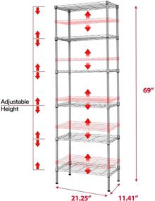img 2 attached to 📦 SINGAYE 6-Shelf Storage Shelving Unit - Adjustable Metal Wire Shelves with PP Liner - 21.25"W x 11.41"D x 69"H - Silver