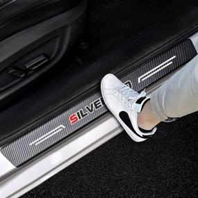 img 4 attached to 4PCS/Set Carbon Fiber Textured Leather Car Door Sill Protector Stickers for Chevrolet Silverado - Yousthka