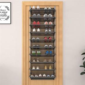 img 1 attached to 👞 Efficient 10-Tier Over The Door Shoe Organizer with Customized Metal Hooks - Space Saving Solution for Closet, Pantry, and Kitchen Accessory (Silver Gray)