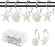 🐚 enhance your bathroom décor with beavo seashell shower curtain hooks: 12 pcs stainless steel double roller glide rings for a rust-resistant and decorative touch in white logo