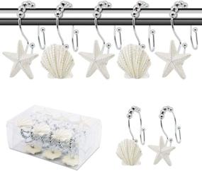 img 4 attached to 🐚 Enhance Your Bathroom Décor with BEAVO Seashell Shower Curtain Hooks: 12 Pcs Stainless Steel Double Roller Glide Rings for a Rust-Resistant and Decorative Touch in White