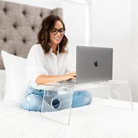 img 1 attached to Clear Acrylic Bed Tray with Handles (21” x 12” x 9”) - Lightweight Portable Lap Desk for Home Office, Eating, Reading or Writing - Mobile Table for Bed & Couch/Sofa
