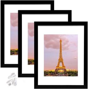 img 4 attached to Upsimples 11x14 Picture Frame Set of 3 - High Definition Glass - Display 8x10 with Mat or 11x14 Without Mat - Wall Mounting - Black