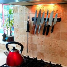 img 1 attached to Organize Your Knives with SUMPRI Magnetic Knife Holder - Set of 2, 15 Inch Wall Mount Knife Strips - Stylish and Secure Knife Rack Storage Display for Your Kitchen