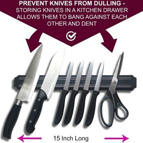 img 3 attached to Organize Your Knives with SUMPRI Magnetic Knife Holder - Set of 2, 15 Inch Wall Mount Knife Strips - Stylish and Secure Knife Rack Storage Display for Your Kitchen