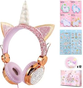 img 4 attached to 🦄 charlxee Kids Headphones: Microphone, Giant Unicorn Gift for Girls, Birthday Headset for School, HD Sound, 3.5mm Jack, Princess Gold Design
