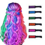 vibrant hair chalk comb for girls: temporary color dye, washable, 🌈 6 colors - perfect for new year, birthdays, halloween, christmas & cosplay! logo