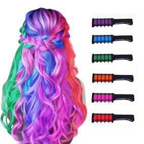 img 4 attached to Vibrant Hair Chalk Comb for Girls: Temporary Color Dye, Washable, 🌈 6 Colors - Perfect for New Year, Birthdays, Halloween, Christmas & Cosplay!