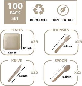 img 3 attached to ♻️ MK Pack of 100 Eco-Friendly Disposable Palm Leaf Dinnerware Set with Biodegradable Paper Plates, Bamboo Utensils, and Wood Cutlery - Compostable, Plastic-Free, and Sustainable