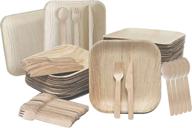 ♻️ mk pack of 100 eco-friendly disposable palm leaf dinnerware set with biodegradable paper plates, bamboo utensils, and wood cutlery - compostable, plastic-free, and sustainable logo