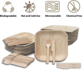 img 1 attached to ♻️ MK Pack of 100 Eco-Friendly Disposable Palm Leaf Dinnerware Set with Biodegradable Paper Plates, Bamboo Utensils, and Wood Cutlery - Compostable, Plastic-Free, and Sustainable