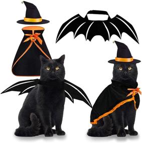 img 4 attached to Small Cat Kitten Pet Costume Set: Witch Cloak, Bat Wings, and Wizard Hat 🎃 - Funny Halloween Theme Party Decorations and Magical Holiday Gift for Cats - Pumpkin Easter Cosplay