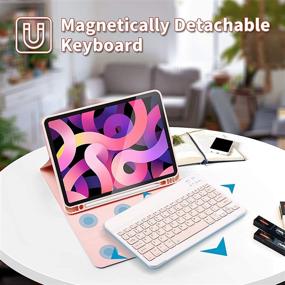 img 2 attached to 🎀 LUCKYDIY Pink Keyboard Case for iPad Air 4th Gen - Magnetic Detachable Wireless Keyboard Cover with Pencil Holder