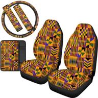 🌍 experience authentic african tribe style with bigcarjob automotive seat cover set – 6 pack, including soft steering wheel cover, non-slip center console cover, belt pad, and bohemian style car decorative logo