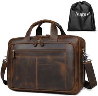 👜 augus genuine leather duffel bag for men: business travel briefcase with laptop compartment (dark brown) logo