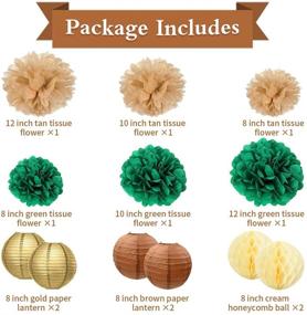 img 2 attached to Woodland Animals Party Decorations - HappyField Rustic Gold Green Tan Brown Tissue Poms Paper Lanterns for Gender Neutral Baby Showers, Boy or Girl Woodland Animals Baby Shower Decor