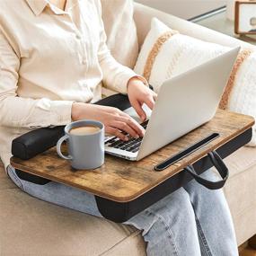 img 3 attached to SONGMICS Cushioned Lap Desk with Phone Tablet Slot - Rustic Brown ULLD108B01 - Ideal for Laptops up to 15.6 Inches - Size: 21.7 x 14.6 x 4.7 Inches